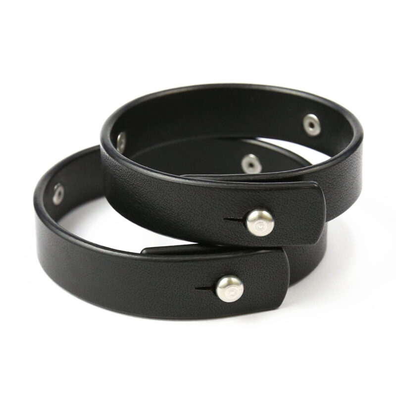 Personalized black leather bracelets for a couple