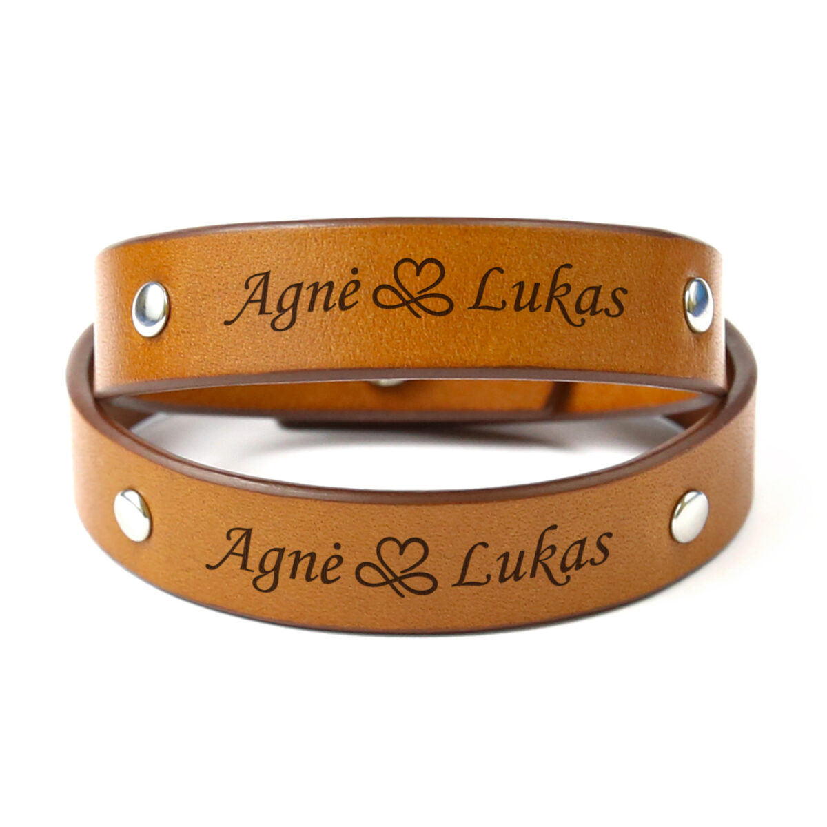 Personalized brown leather bracelets for a couple