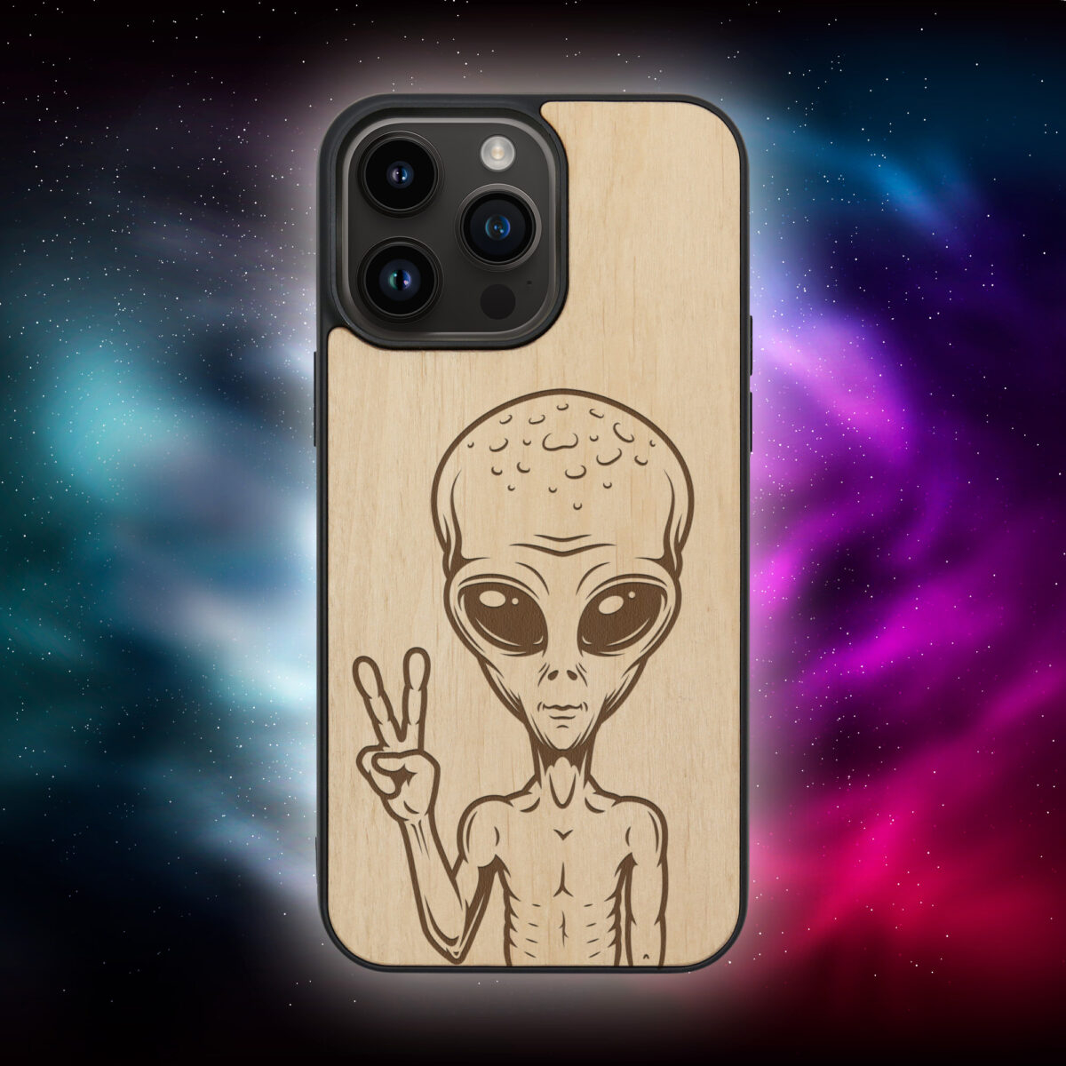 Alien Wooden iPhone Case For iPhone 16 15 14 13 12 11 Se 8 7 Mini Plus Pro Max