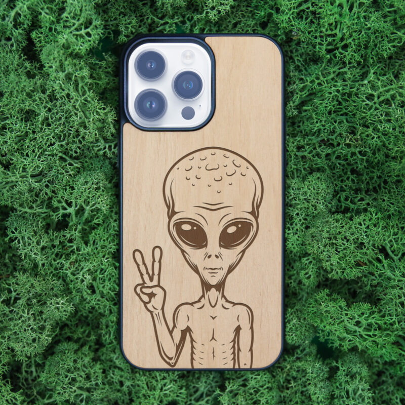 Alien Wooden iPhone Case For iPhone 16 15 14 13 12 11 Se 8 7 Mini Plus Pro Max