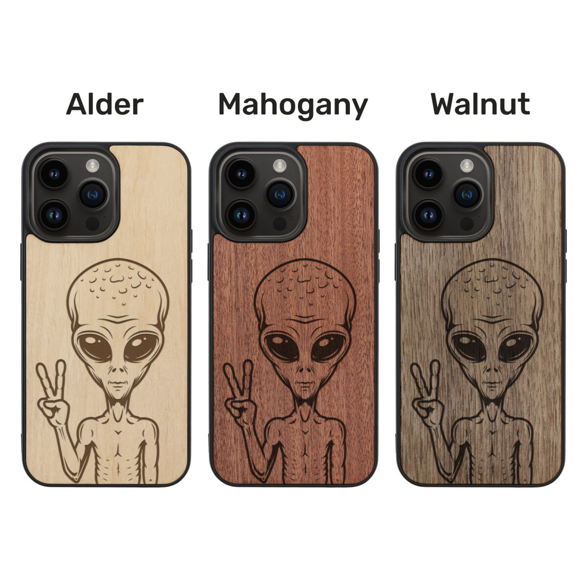 Alien Wooden iPhone Case For iPhone 16 15 14 13 12 11 Se 8 7 Mini Plus Pro Max