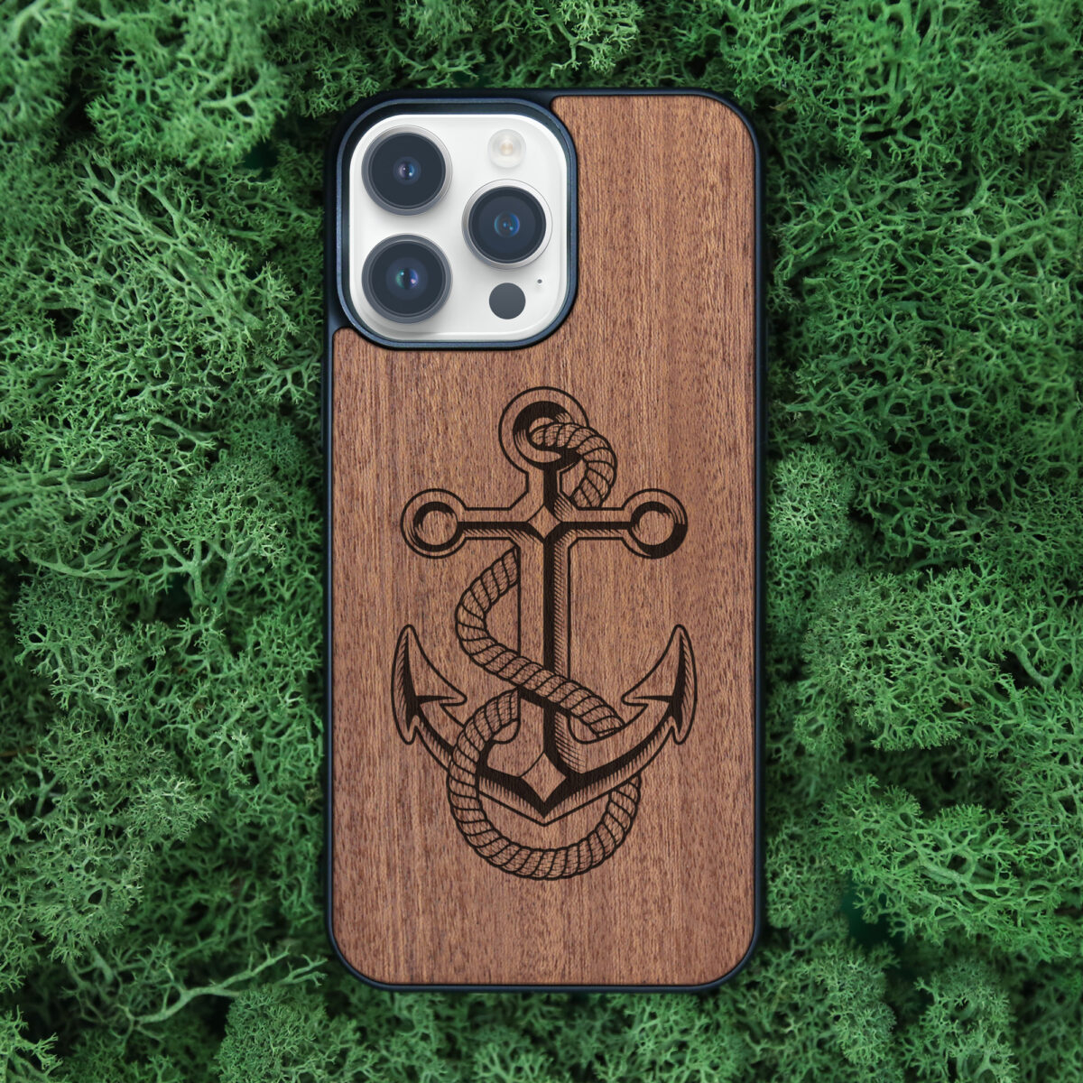 Anchor Wooden iPhone Case For iPhone 16 15 14 13 12 11 Se 8 7 Mini Plus Pro Max