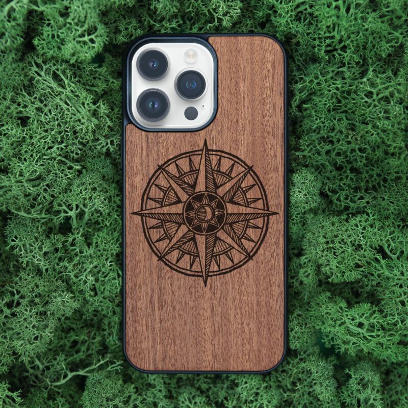 Compass Wooden iPhone Case For iPhone 16 15 14 13 12 11 Se 8 7 Mini Plus Pro Max