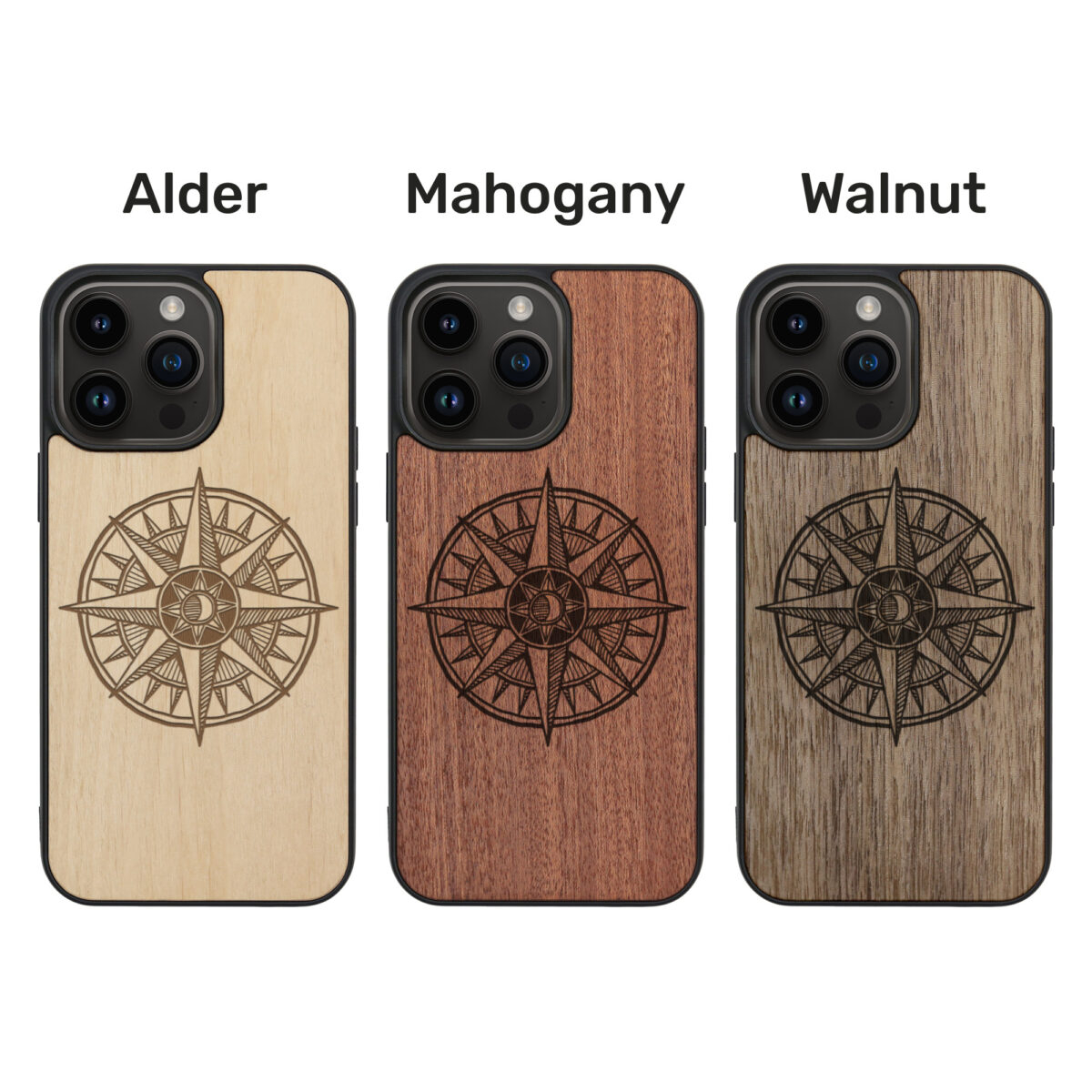 Compass Wooden iPhone Case For iPhone 16 15 14 13 12 11 Se 8 7 Mini Plus Pro Max