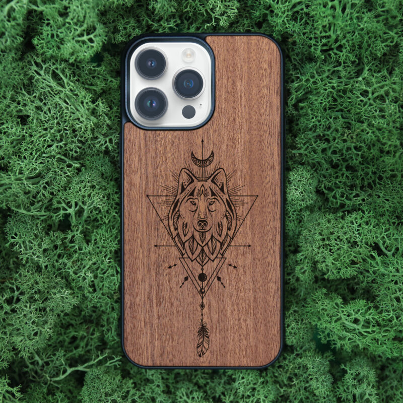 Ethnic Wolf Wooden iPhone Case For iPhone 16 15 14 13 12 11 Se 8 7 Mini Plus Pro Max