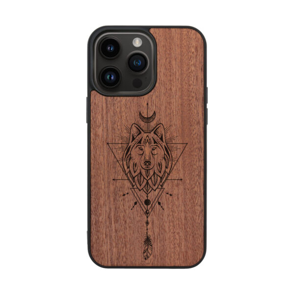 Ethnic Wolf Wooden iPhone Case For iPhone 16 15 14 13 12 11 Se 8 7 Mini Plus Pro Max