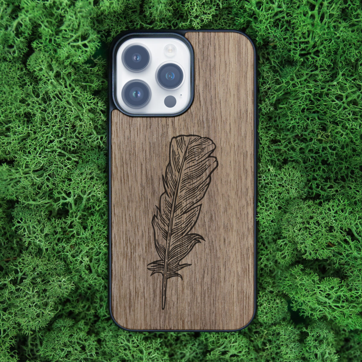 Feather Wooden iPhone Case For iPhone 16 15 14 13 12 11 Se 8 7 Mini Plus Pro Max