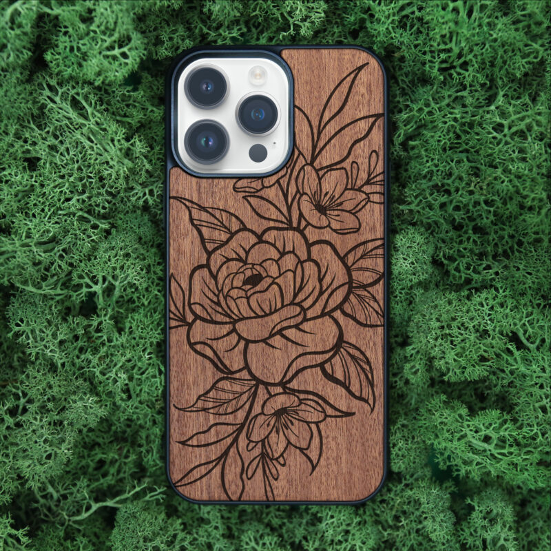 Flowers Wooden iPhone Case For iPhone 16 15 14 13 12 11 Se 8 7 Mini Plus Pro Max