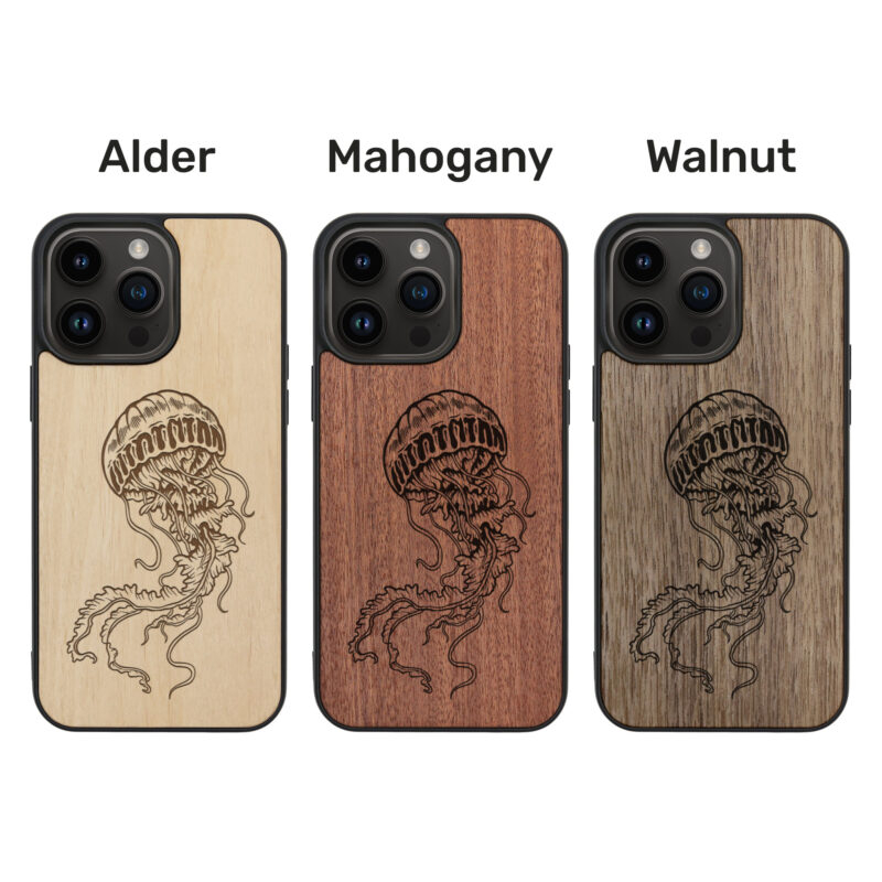 Jellyfish Wooden iPhone Case For iPhone 16 15 14 13 12 11 Se 8 7 Mini Plus Pro Max