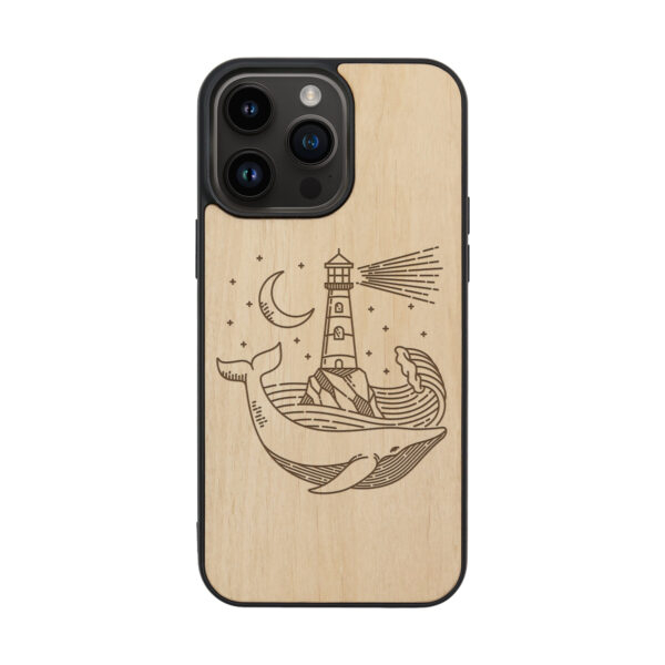 Lighthouse And Whale Wooden iPhone Case For iPhone 16 15 14 13 12 11 Se 8 7 Mini Plus Pro Max
