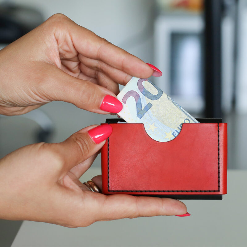 Minimalist Leather Wallet Mini Black Red