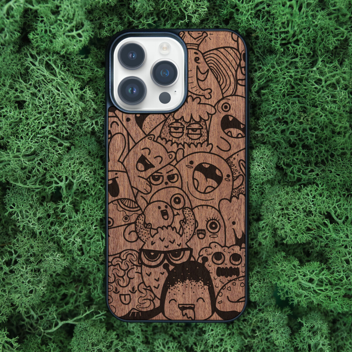 Monsters Wooden iPhone Case For iPhone 16 15 14 13 12 11 Se 8 7 Mini Plus Pro Max