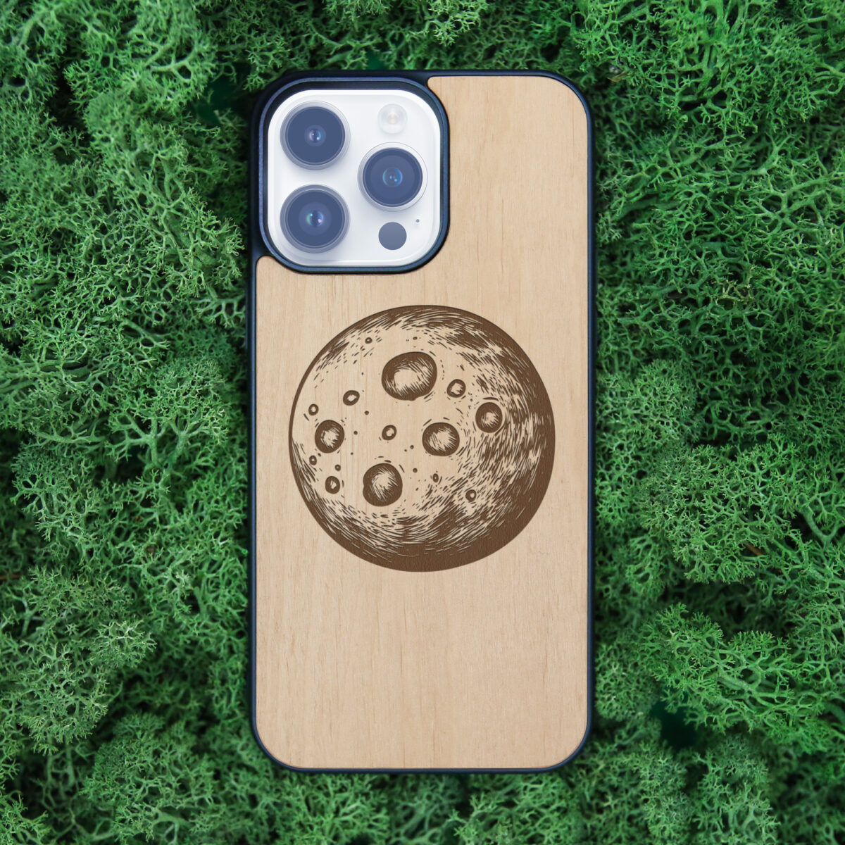 Moon Wooden iPhone Case For iPhone 16 15 14 13 12 11 Se 8 7 Mini Plus Pro Max