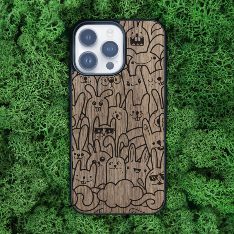 Rabbits Wooden iPhone Case For iPhone 16 15 14 13 12 11 Se 8 7 Mini Plus Pro Max