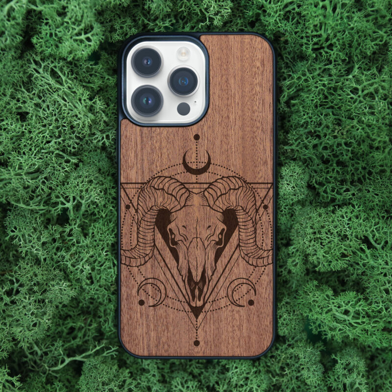 Ram Skull Wooden iPhone Case For iPhone 16 15 14 13 12 11 Se 8 7 Mini Plus Pro Max