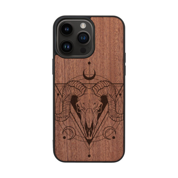 Ram Skull Wooden iPhone Case For iPhone 16 15 14 13 12 11 Se 8 7 Mini Plus Pro Max