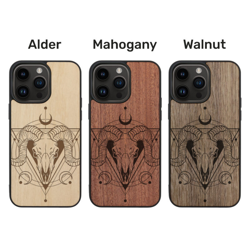 Ram Skull Wooden iPhone Case For iPhone 16 15 14 13 12 11 Se 8 7 Mini Plus Pro Max