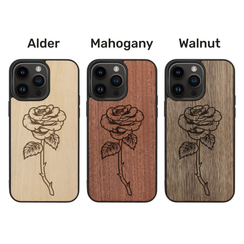 Rose Wooden iPhone Case For iPhone 16 15 14 13 12 11 Se 8 7 Mini Plus Pro Max