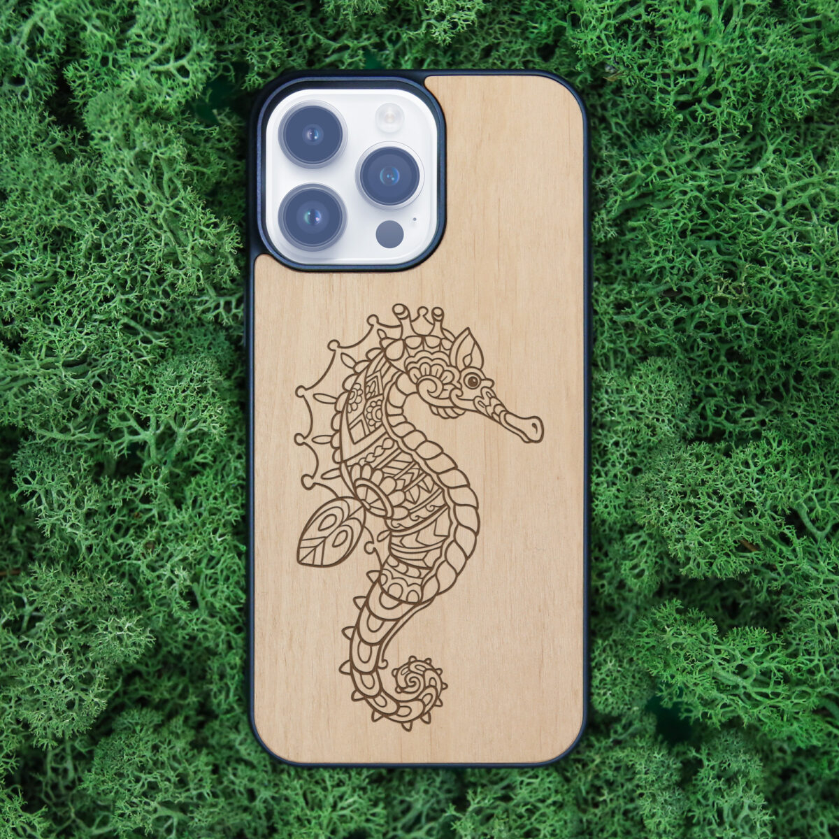 Seahorse Wooden iPhone Case For iPhone 16 15 14 13 12 11 Se 8 7 Mini Plus Pro Max