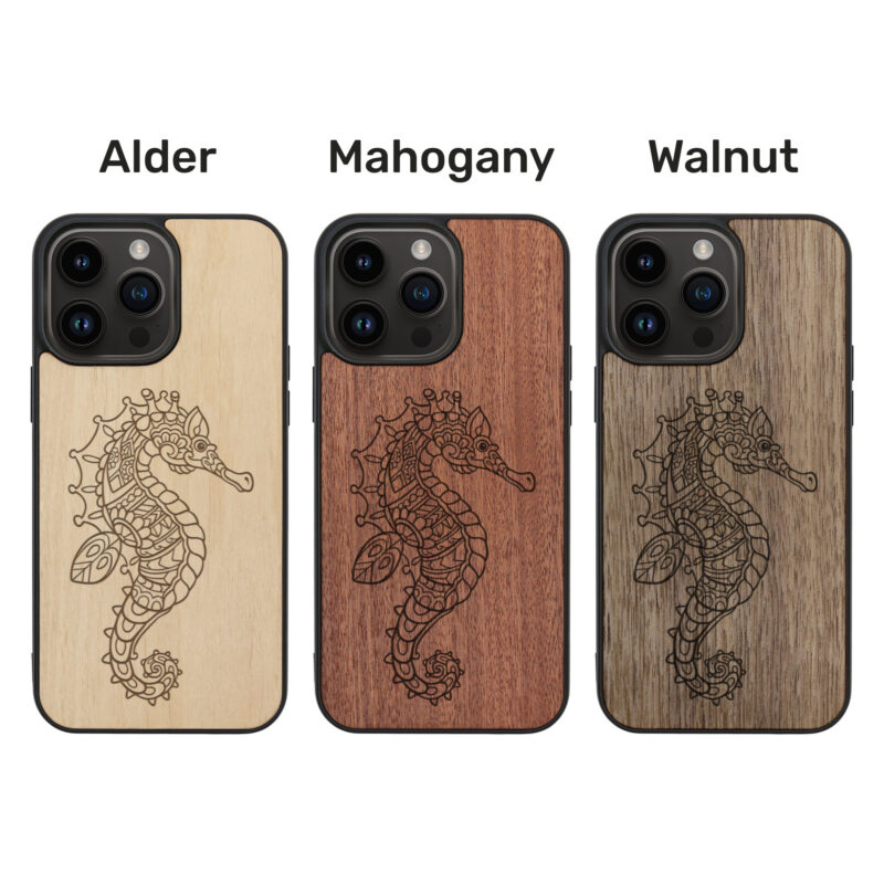 Seahorse Wooden iPhone Case For iPhone 16 15 14 13 12 11 Se 8 7 Mini Plus Pro Max