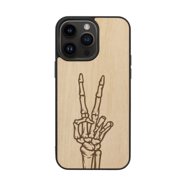 Skeleton Peace Sign Wooden iPhone Case For iPhone 16 15 14 13 12 11 Se 8 7 Mini Plus Pro Max