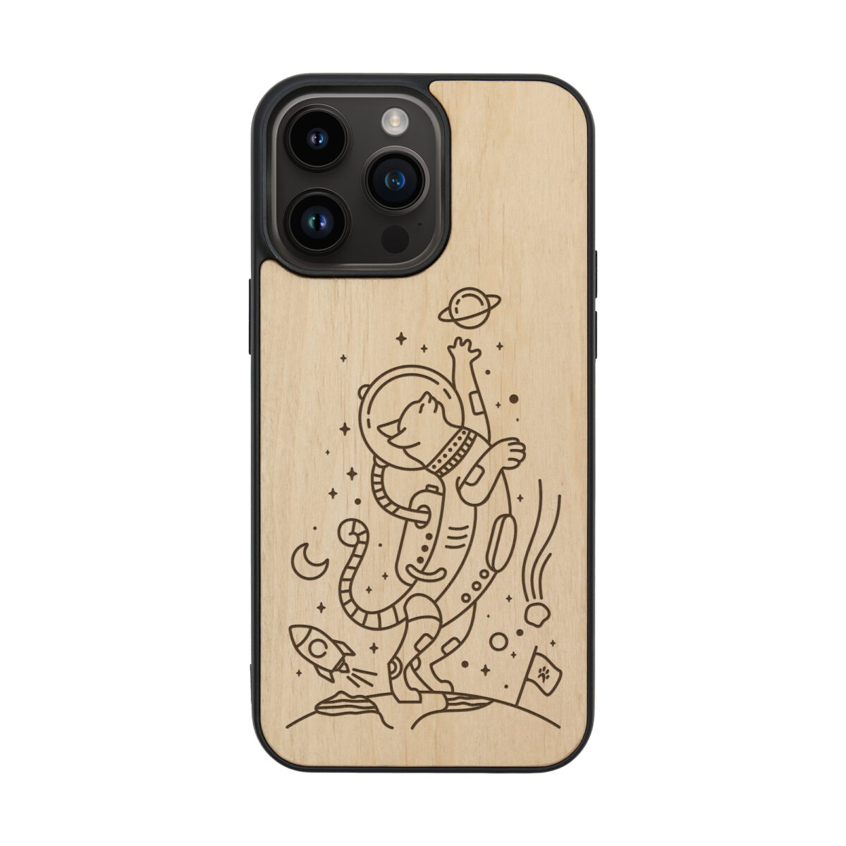 Space Cat Wooden iPhone Case For iPhone 16 15 14 13 12 11 Se 8 7 Mini Plus Pro Max