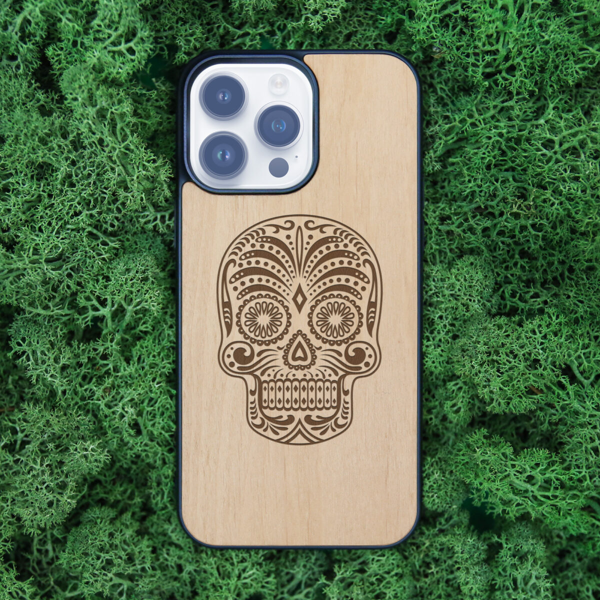 Sugar Skull Wooden iPhone Case For iPhone 16 15 14 13 12 11 Se 8 7 Mini Plus Pro Max