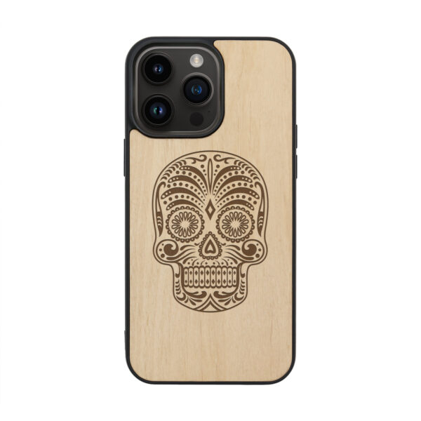 Sugar Skull Wooden iPhone Case For iPhone 16 15 14 13 12 11 Se 8 7 Mini Plus Pro Max