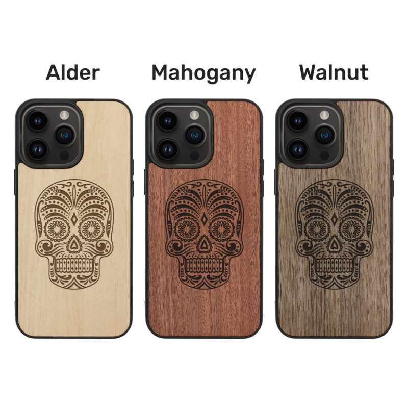 Sugar Skull Wooden iPhone Case For iPhone 16 15 14 13 12 11 Se 8 7 Mini Plus Pro Max