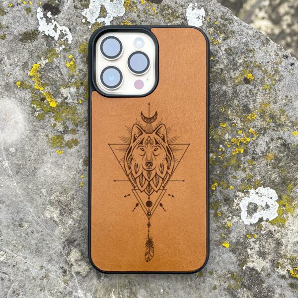 Ethnic Wolf Leather iPhone case