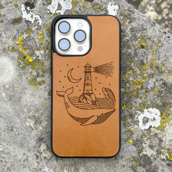 Lighthouse And Whale Leather iPhone case